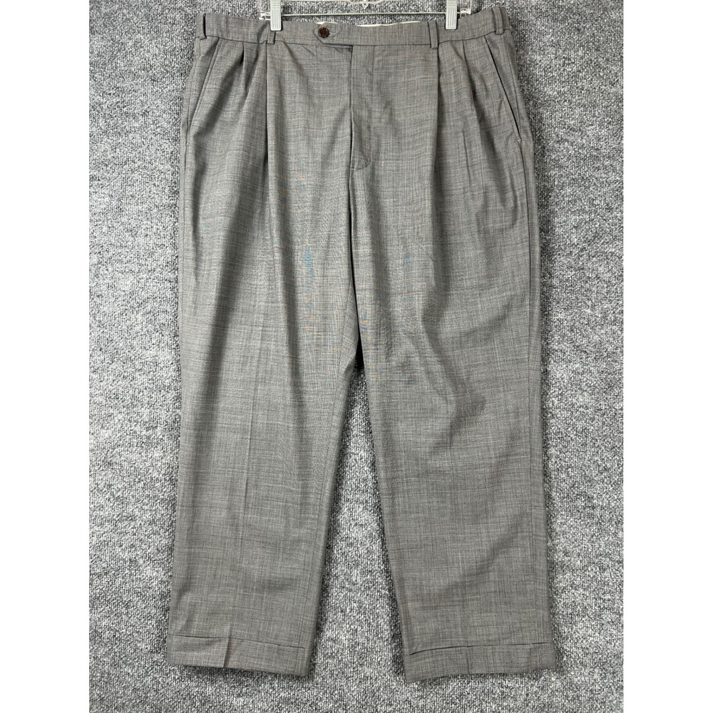 Brooks Brothers Dress Pants Mens 40x29 Grey Pleated Cuffed Stretch Wool 346